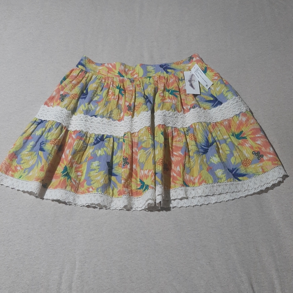 🆕️Jessica Simpson Colorful Floral Lace Trim A-Line Skirt